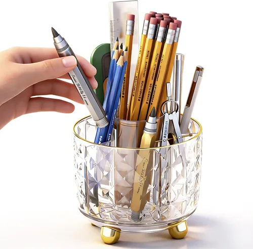 Vista 10 de GOTOBA Portalápices giratorio de 360° para escritorio, soporte para brochas de maquillaje con 6 ranuras, organizador de escritorio para utensilios
