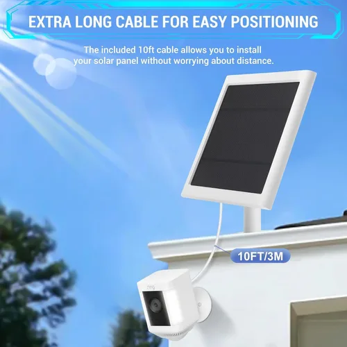 Vista 4 de Panel solar IP65 para exteriores para cámaras de anillo (blanco 1P) Spotlight Cam Plus/Pro Stick Up Cam/Pro Wireless Outdoor con cable largo de 10
