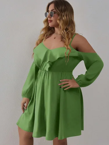 Vista 3 de WDIRARA Vestido acampanado con hombros descubiertos y mangas obispas, talla grande, para mujer