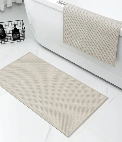 Vista 7 de YIHOUSE Juego de 2 tapetes de baño ultrafinos de secado rápido, tapete de baño absorbente para baño, antideslizante, lavable a máquina (beige)