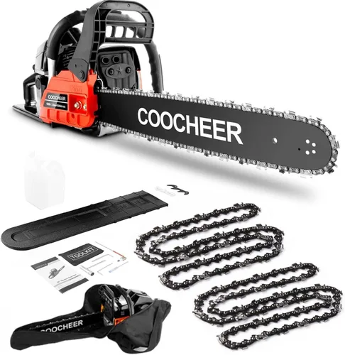 Vista 9 de COOCHEER Motosierra de Gas Mejorada de 62CC 3.5-HP 2 Ciclos de 20 Pulgadas con Bolsa de Transporte y Kit de Herramientas, Motosierras a Gas