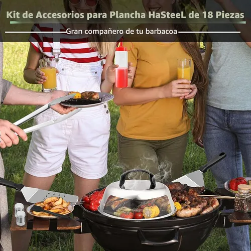 Vista 8 de HaSteeL - Kit de 18 herramientas de parrilla de acero inoxidable con parte superior plana