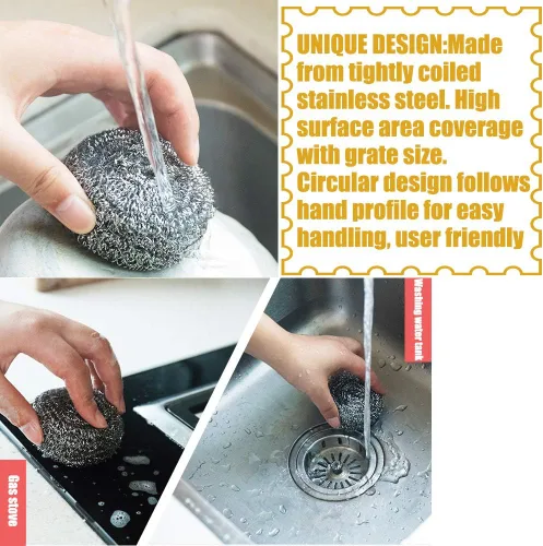 Vista 3 de 18 esponjas de acero inoxidable para limpiar utensilios de cocina con mango (paquete de 18)