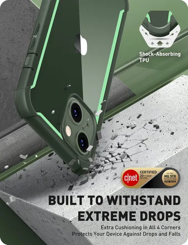 Vista 4 de i-Blason Funda para iPhone 14 (2022) / iPhone 13 (2021) de 6.1 pulgadas con protector de pantalla integrado, parte trasera transparente, parachoques
