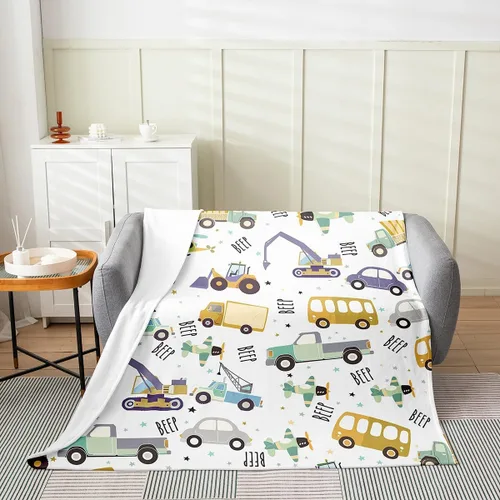 Vista 11 de Manta de franela de forro polar para automóvil de dibujos animados, para niños, para todas las estaciones, para sofá, equipo, camiones, manta