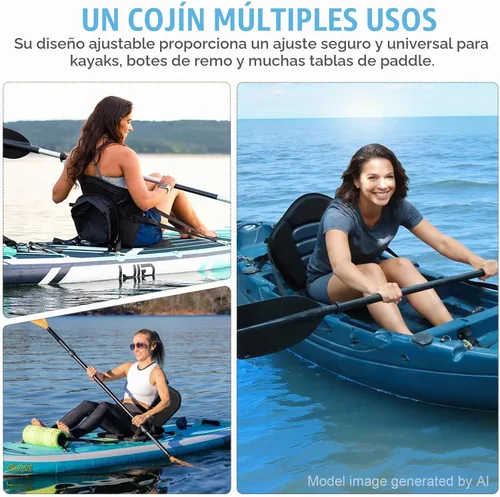 Vista 6 de Asiento de kayak acolchado de lujo para barco de pesca, asiento de canoa sentado en la parte superior, cómodo soporte de respaldo universal