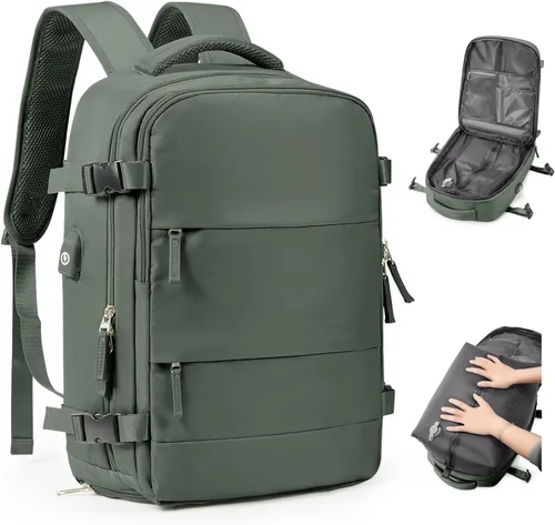 Vista 15 de Mochila de viaje grande al vacío con bomba,Mochilas para laptop para mujeres y hombres,Mochila de transporte,Bolsa de viaje para artículos Beige