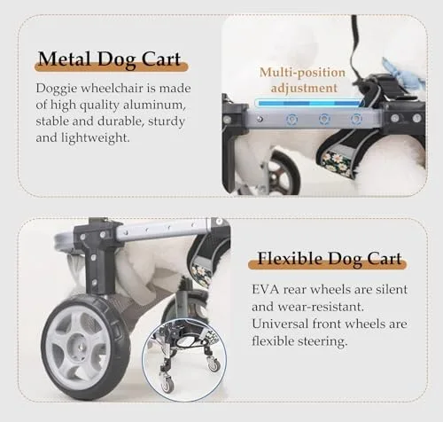 Vista 3 de Silla de ruedas ajustable para perros de 4 ruedas para mascotas discapacitadas Ayuda de movilidad y asistente para caminar para perros pequeños a