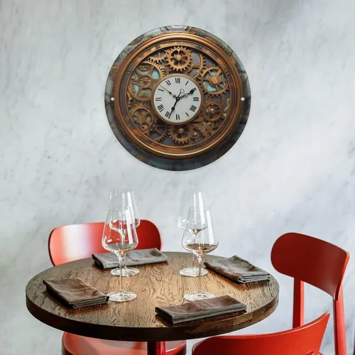 Vista 8 de Arte circular de metal para colgar en la pared de hierro, reloj steampunk oxidado, letrero de estaño industrial vintage con agujeros preperforados