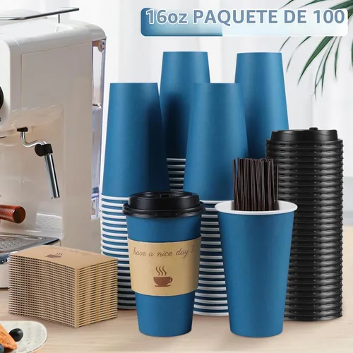 Vista 3 de Clawsoff - Paquete de 100 tazas de café de papel desechables de 16 onzas Azul marino-100Pack