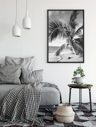 Vista 3 de SIGNFORD Lienzo impreso para pared, diseño vintage de playa y palmera, plantas florales, fotografía, arte moderno, rústico, dramático, blanco