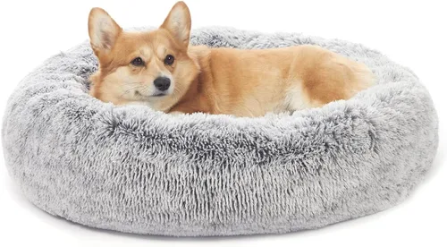 Vista 11 de Bedfolks Cama calmante en forma de dona, camas redondas y esponjosas de 23 pulgadas para perros pequeños, lavable a máquina, antiansiedad, cama