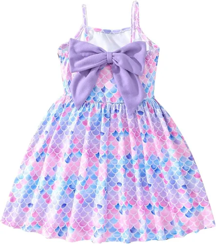 Vista 15 de Vestido de verano para niños pequeños, con tirantes delgados, sin espalda, con lazo, para cumpleaños, playa, vestido de playa A-Butterfly
