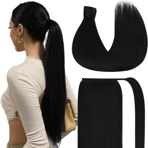 Vista 14 de Ve Sunny - Extensiones de cabello humano lacio con clip, color negro azabache, preestilizadas, listas para usar, 18 pulgadas, 2.82 oz
