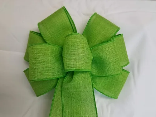 Vista 2 de 10" Lime Green Linen Wired Wreath Bow
