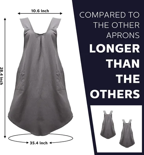 Vista 2 de JaGely Paquete de 2 delantales de cocina de lino japonés con espalda cruzada para mujeres y hombres con 2 bolsillos, lindo vestido de jardinería
