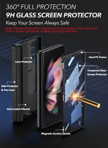 Vista 2 de ELEPIK Armor PRO Series - Funda para Galaxy Z Fold 4 con protector de pantalla de vidrio templado integrado, soporte cerrado para S Pen