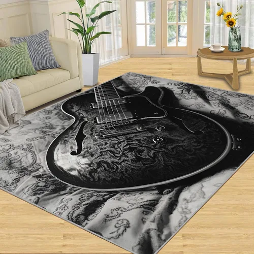 Vista 24 de Alfombra de guitarra, alfombra de 2 x 3 pies para entrada, alfombra de área musical, alfombra lavable de guitarra fresca para dormitorio, alfombra