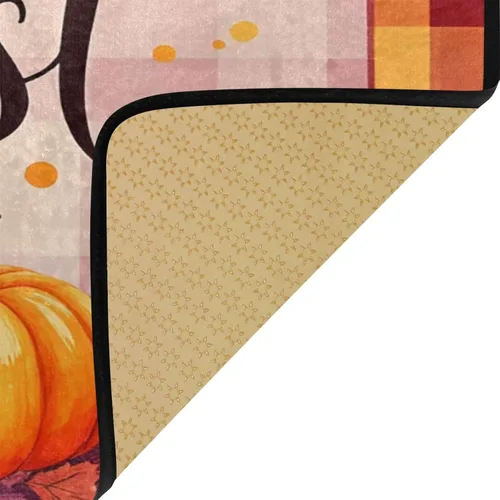 Vista 6 de Alfombra de cocina con calabazas de otoño y otoño, antifatiga, a cuadros, calabaza, hojas de arce, tapetes de cocina antideslizantes y lavables