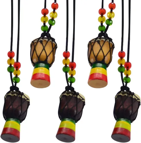 Vista 7 de 10 collares de instrumentos de madera clásicos de tambor Djembe mini colgante africano tambor bongos percusión joyería collar tambores para adultos