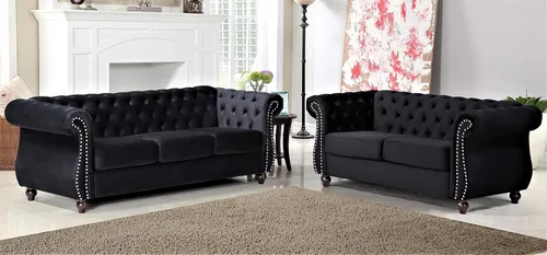Vista 40 de Container Furniture Direct Feinstein - Sofá Chesterfield de terciopelo moderno para sala de estar con cabezas de clavos, acolchado de diamante