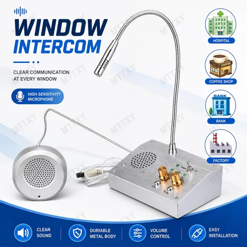 Vista 2 de Sistema de intercomunicación de ventana, altavoz de ventana, control de volumen independiente, función de grabación para agencia de viajes, oficina