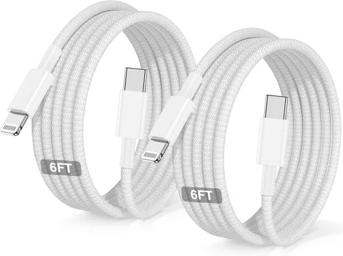 Vista 12 de Paquete de 2 cables USB C a Lightning de 6/10 pies [certificado Apple MFi], cable USB tipo C a Lightning, cable de carga rápida USBC para iPhone