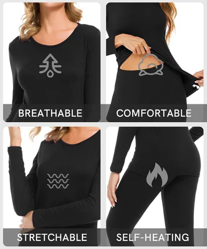 Vista 4 de LOMON Ropa interior térmica para mujer, conjunto de pantalones largos de punto suave ultra suave, capa base superior e inferior