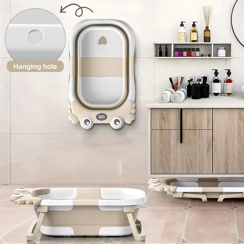 Vista 4 de Bañera plegable para bebés desde recién nacidos hasta niños pequeños con monitor de temperatura en tiempo real + cojín flotante, juego de bañera