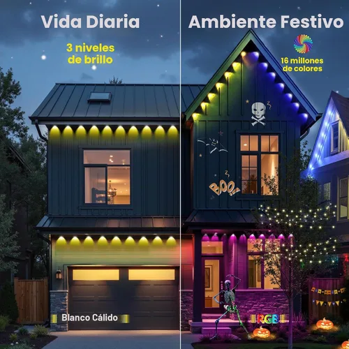 Vista 8 de Luces al aire libre permanentes 50ft RGB+IC alero luces para casa