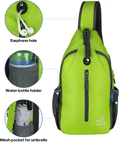 Vista 53 de Waterfly - Mochila cruzada tipo bandolera para viajes y caminatas, bolsa de pecho, Gris, talla única
