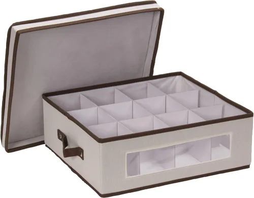 Vista 10 de Household Essentials Cofre para Tazas de Porcelana con 12 Compartimentos de Almacenamiento, con Ventana y Asas Laterales, Perfecto para Porcelana