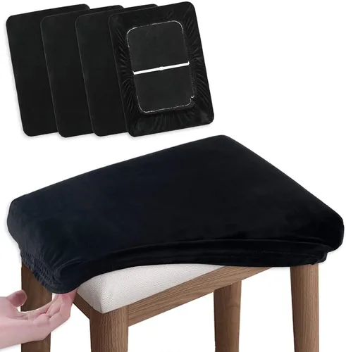 Vista 7 de SINOSSO Juego de 4 fundas redondas para banco de tocador, de diámetro (13 a 15.5 pulgadas), terciopelo súper suave, elásticas, lavables, protector