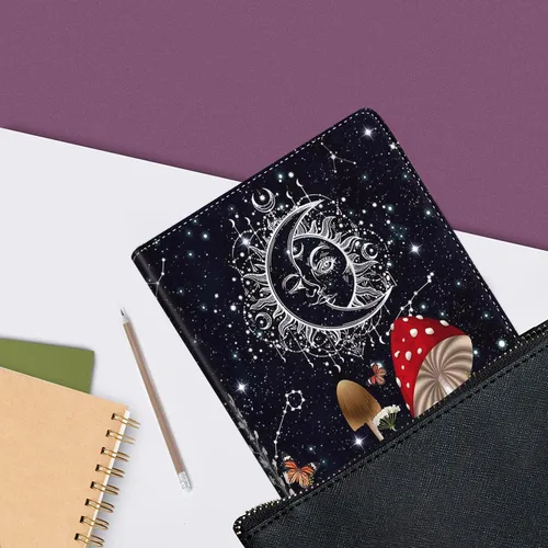 Vista 4 de Funda para iPad de 10.2 pulgadas, funda de pie con encendido/apagado automático, hongo, bohemio, floral, sol, luna, galaxia, cielo estrellado Funda