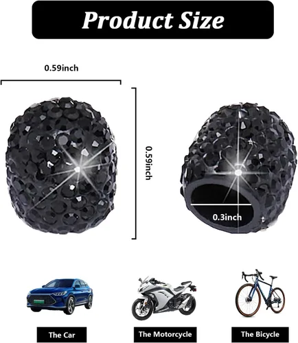 Vista 2 de Kewucn Bling Tapas de Vástago de Válvula de Neumático de Coche, Paquete de 4 Cubiertas Hechas a Mano de Cristal Centelleante con Diamantes de Negro