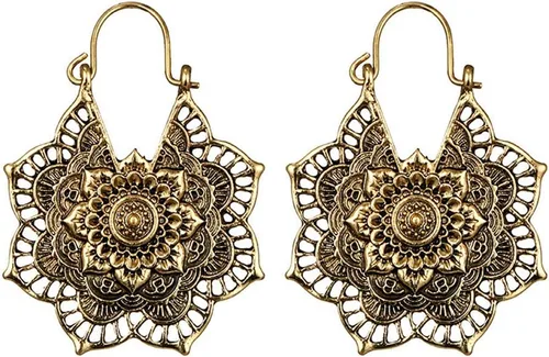 Vista 2 de Pendientes de plata exótica antigua de oro gitano indio tribal étnico pendientes colgantes boho