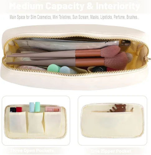 Vista 4 de Bolsa de maquillaje de viaje cosmética bolsa de maquillaje de aseo Orgnizer para mujeres, Beige-Stuff, M, Moda