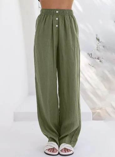 Vista 2 de Acelitt Pantalones casuales para mujer, cintura alta, elásticos, pierna ancha, holgados, cómodos