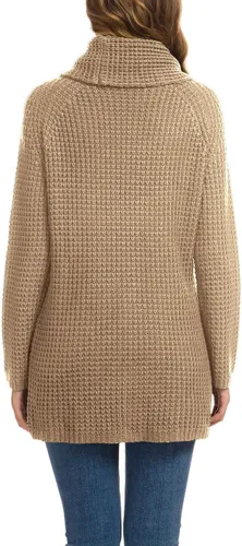Vista 4 de GRECERELLE - Suéter de color sólido, sin botones funcionales, grueso, con botones decorativos para mujer, suéter de punto con cuello alto