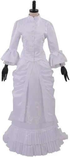 Vista 3 de White Victorian Bustle Dress Gown Halloween Costume Steampunk Victorian Gothic Cosplay Costume