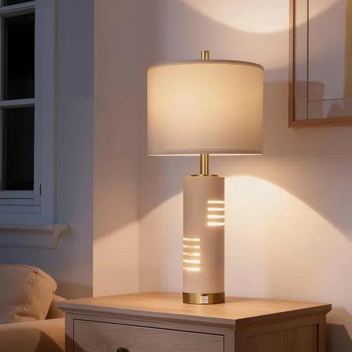 Vista 5 de KIVDITZO Juego de 2 lámparas de mesa de piedra sintética de 27.5 pulgadas, lámparas para sala de estar con luz nocturna, puertos USB A+C, modernas