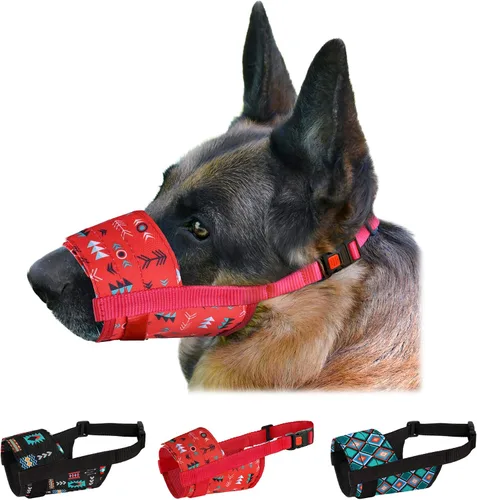 Vista 14 de CollarDirect - Bozal de nailon para perro, antiladridos, transpirable (patrón 2, S) Bozal de nailon ajustable, suave y transpirable, evita