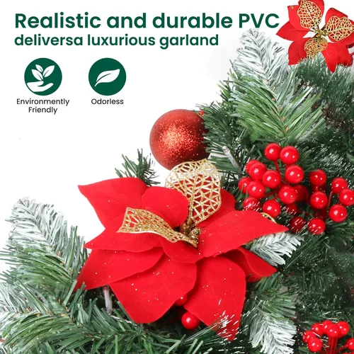 Vista 4 de Guirnalda de Navidad con luces, guirnalda de Navidad preiluminada de 9 pies con 30 luces LED para repisa, decoración de Navidad para interiores