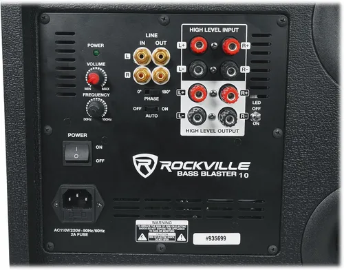 Vista 6 de Rockville BASS Blaster 10 - Subwoofer de cine en casa de 10 pulgadas con alimentación de 750 W, iluminación LED, entradas/salidas RCA, cruce