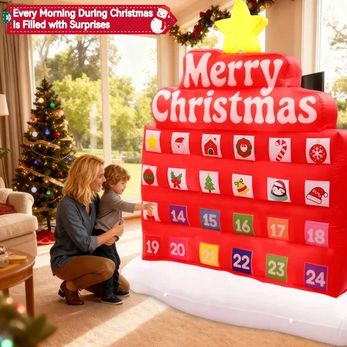 Vista 11 de Calendarios Inflables de Adviento de Navidad 2025, Calendario de Cuenta Regresiva de Navidad de 7 Pies, Decoración Inflable al Aire Libre