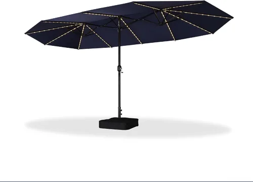 Vista 124 de PURPLE LEAF - Sombrilla de mercado de patio de 13 pies con base rectangular doble cara, sombrilla de mesa para exteriores con manivela, 12 varillas