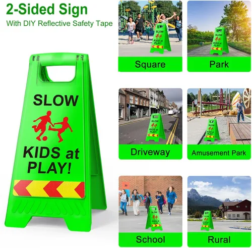 Vista 6 de Paquete de 2 señales de seguridad para niños en juego para la calle, señales de seguridad para niños en juego con cinta reflectante de 44.5 cm