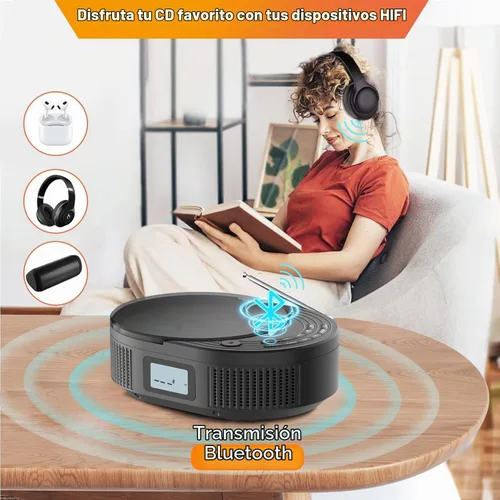 Vista 3 de MONODEAL Reproductor de CD portátil con 2 altavoces de 3 W, transmisor Bluetooth y altavoz 2 en 1, radio FM reproductor de CD combinado