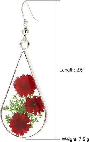 Vista 4 de Pendientes de lágrima de flor prensada, flores secas, gota colgante, joyería de moda