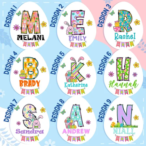 Vista 2 de Regalos personalizados de Pascua para bebés para niños y niñas, 9 diseños únicos, mamelucos unisex con nombre inicial personalizado, ropa infantil